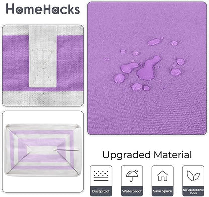HomeHacks 2 Pack Large Laundry Baskets, Waterproof, Freestanding Laundry Hampers, Collapsible Clothes Hamper with Reinforced Handles in Laundry, College Dorm, Bathroom, Bedroom (Purple, 75Lx2)
