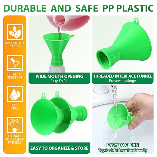 Threaded Funnel Easy Fill Funnel, Twist On Empty Spray Bottle Refill Adapter Fit for Various Size Bottles Home, Car Detailing Cleaning Supply, 30% Vinegar, Kitchen, Bath, Essential Oils(24mm+28mm)
