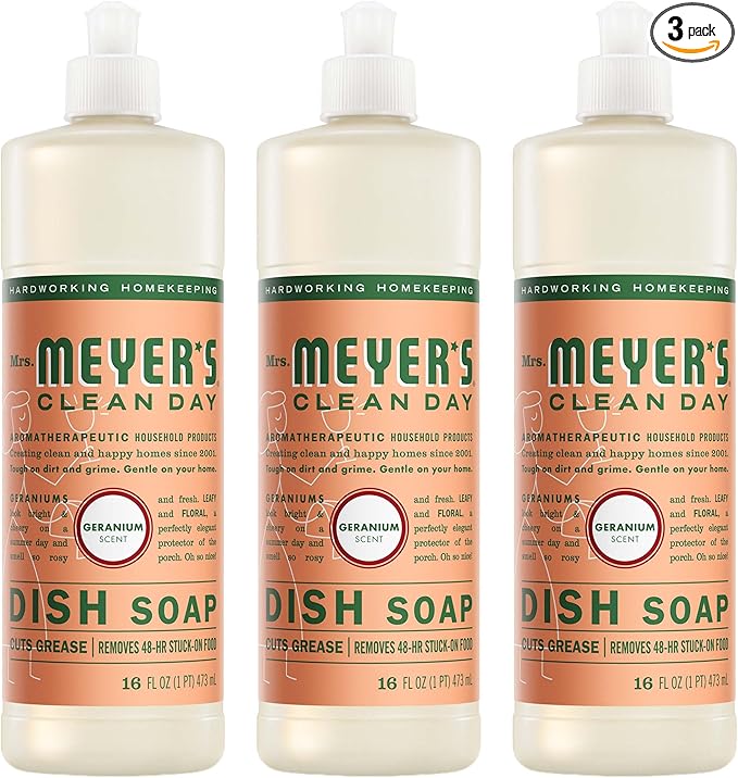 MRS. MEYER'S CLEAN DAY Dish Soap, Geranium, 16 fl oz (Pack of 3)