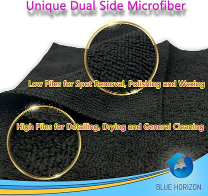 Black Microfiber Cleaning Towels, 36-Pack Dual-Sided Ultra Soft Plush Washcloth, Professional Grade Premium Microfiber Detailing Cleaning Cloths, Car, Household and Commercial (Black, 16" x 16")