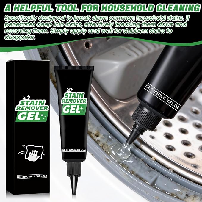 Home Stain Cleaner, Stain Remover Gel with Pointed Nozzle Highly Effective Stain Removal Gentle and Does Not Damage The Surface Multi-Purpose Cleaning for Kitchen and Bathroom, 3.33 OZ