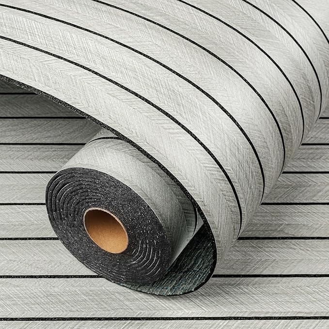 LaCheery Herringbone Wood Slat Wall Panels for Bedroom Walls Peel and Stick Fluted Wooden Wall Panels Grey Wood Slat Panel Roll Waterproof Bathroom Interior Decor 3D Self Adhesive Foam PVC 11.8"x79"