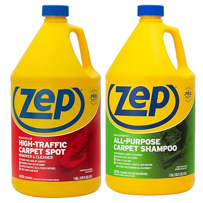 Zep High-Traffic Carpet Spot Remover 1 Gal (1 Unit) & Carpet Shampoo Concentrate 1 Gal (1 Unit) ECBD011- Complete Carpet Care Made Easy With Stain Treatment & Deep Carpet Shampoo Cleaner