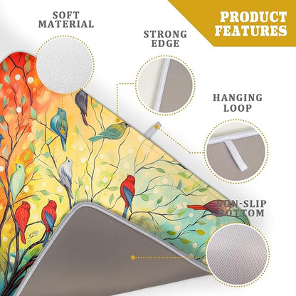 Spring Summer Floral Birds Dish Drying Mat for Kitchen Counter 18x24 Inch Spring Colorful Floral Kitchen Drying Mat Fast Dry Absorbent Microfiber Dish Drainer Rack Pad Flower Mat for Countertop Decor