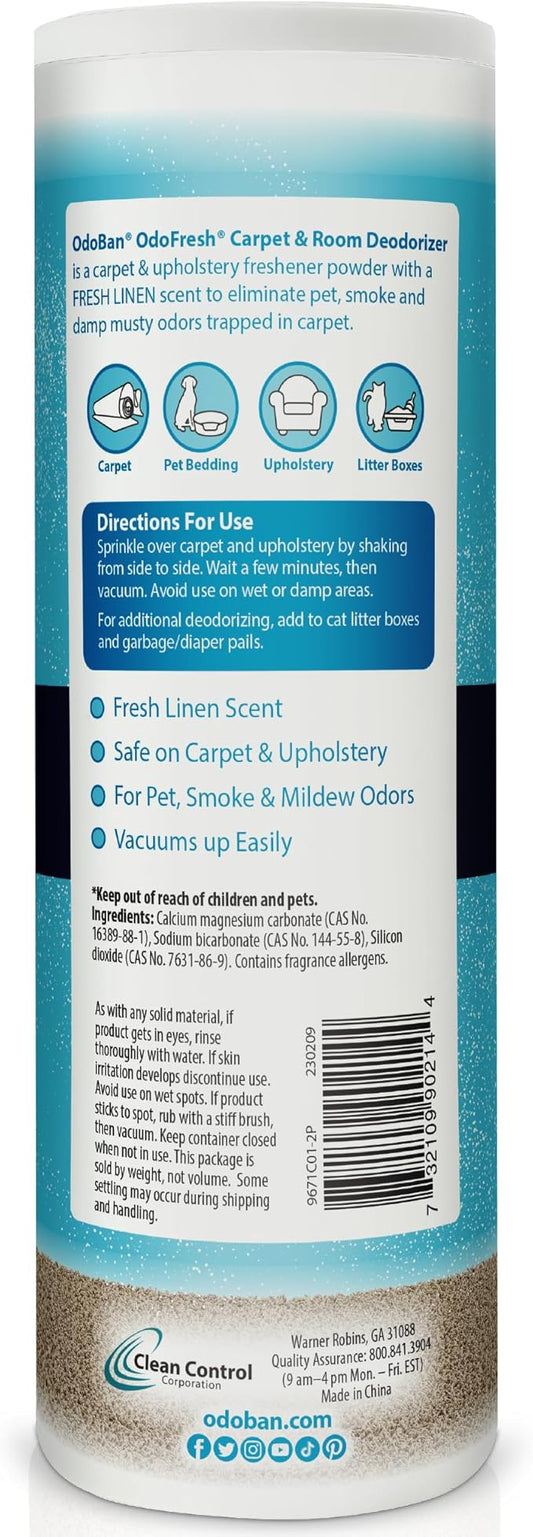 OdoBan OdoFresh Carpet and Room Deodorizer Powder for Home Smells and Odors Including Smoke, Pet Urine, Dogs, and Cat Litter, Fresh Linen Scent, 2 Pounds