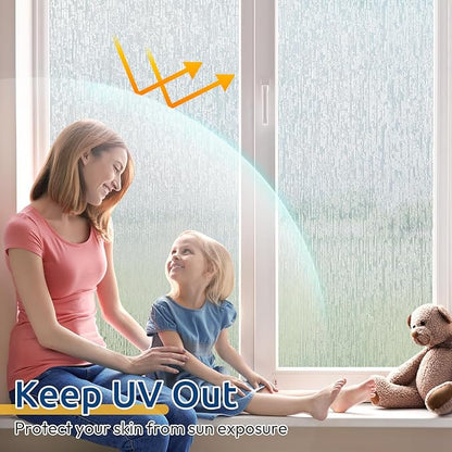 rabbitgoo Window Privacy Film Frosted Glass Clings, Decorative Sun UV Blocking Static Cling Window Covering, Removable Frosting Sticker for Home, Rain Silk, 23.6 x 78.7 Inches