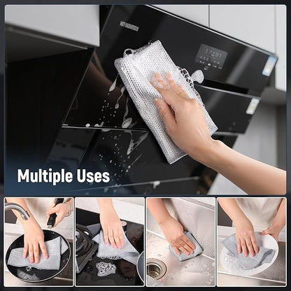 3 Layers Non Scratch Wire Dish Cleaning Supplies 24PCS - Wire Dishwashing Rag Home Essentials-Reusable Steel Wool Scrubber Washcloths,Kitchen Towels and Dishcloths Set for Pans Sinks & Cookware