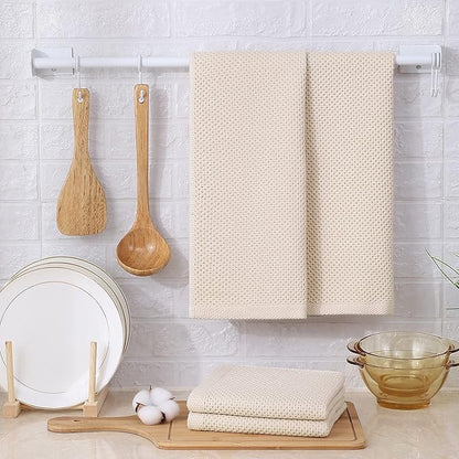 Kitinjoy 100% Cotton Waffle Weave Kitchen Hand Towels (13 X 28 Inches, Beige), 6-Pack Super Soft and Absorbent Dish Towel for Drying Dishes
