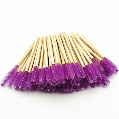 100 Pcs Disposable Wood Mascara Wands Bamboo Spoolies Brush for Eyelash Extensions, Spooly Eyebrow Brushes Lash Wand Applicator Stick (Purple)