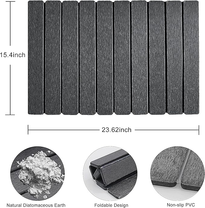 Stone Drying Mat for Kitchen Counter, 24"L x 16" W Quick Stone Dish Drying Mat Diatomaceous Earth Super Fast Absorbent Collapsible Countertop Kitchen Mats Grey