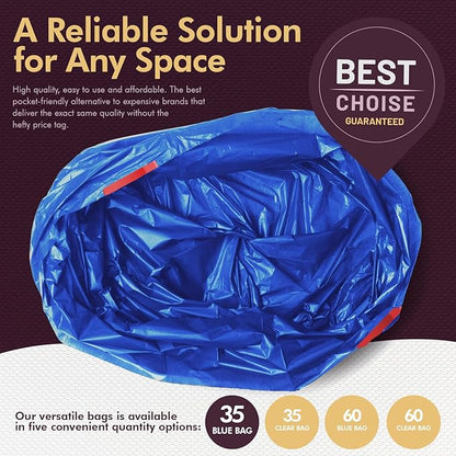 PAMI Recycling Tall Kitchen Drawstring Trash Bags- Extra-Strong Plastic Garbage Bags- Thick Trash Can Liners For Kitchen & Outdoor Bins- 2ft x2ft Unscented Trash Bags (30 Gallon – 35 Count – Blue)