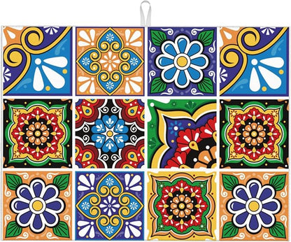 Talavera Mexican Tiles Dish Drying Mats for Kitchen Counter, Absorbent Reversible Microfiber Dish Drying Pad, Multi-Use Large Drying Mat Coffee Bar Accessories 18"x24"