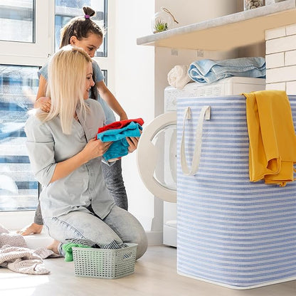 Lifewit 2 Pack Laundry Basket 80L Each, Collapsible Clothes Hamper with Reinforced Handles, Freestanding Waterproof Design for Bedroom and Laundry Room, Blue 160L Total