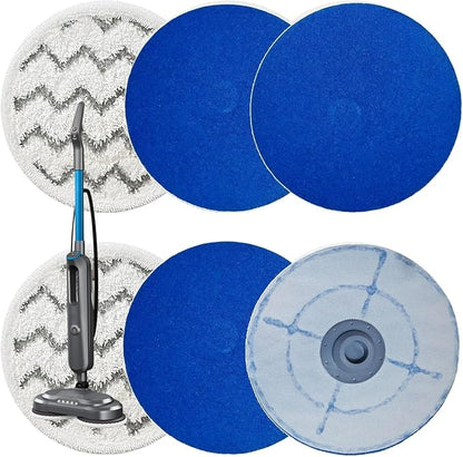 3897A / 3712 Rotating Steam Mop Pads Replacement for Bissell SpinWave Smart Steam Scrubbing Steam Mop Cleaner 【Models 3897A/3712 ONLY】, Washable Reuseable Refill Pads（6Pack） (2Gray 4Blue)