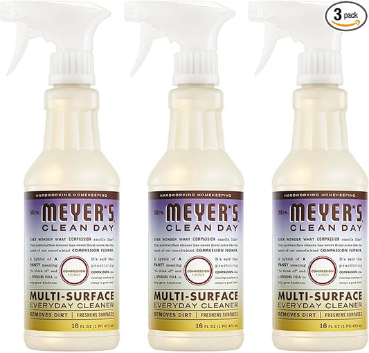 MRS. MEYER'S CLEAN DAY Multi-Surface Everyday Cleaner, Compassion Flower Scent, 16 Fl Oz Bottle - 3 Pack