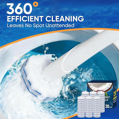 30Ct Aromative Toilet Brush Refills, Toilet Bowl Cleaner Refills, Double-Layer Cleaning Pads Added, Compatible with Most Toilet Brushes，Blue Ocean（Patented）