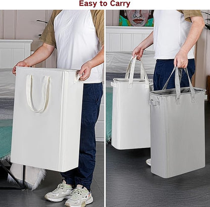 efluky Slim Laundry Basket, Narrow Laundry Hamper with Handles, Collapsible Dirty Clothes Hamper, Tall Laundry Bin for Laundry Room, Dorm and Bedroom, 19.8 Gallon(75L) Black (Pack of 2)