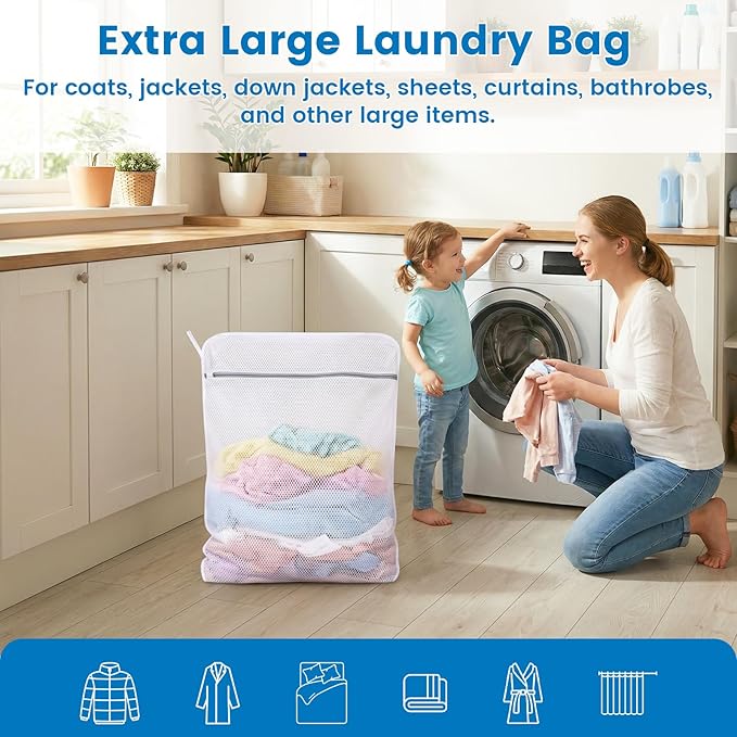 Dntorx 2 Pack XX-Large Mesh Laundry Bags for Delicates, 24 x 32 Inches Reusable Laundry Bag Durable Wash Bags for Washing Machine for College, Family, Travel, Storage