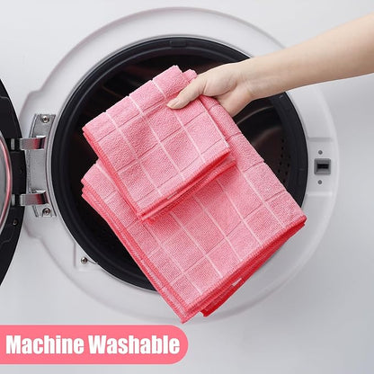 Homaxy Microfiber Kitchen Towels and Dishcloths Set, 20 Pack Soft and Absorbent Dish Hand Towels Bulk, 28 x 16 Inch & 12 x 12 Inch Quick Drying Rags for Washing Dishes, Pink