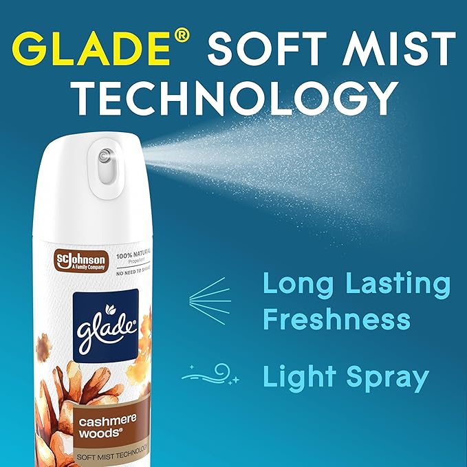 Glade Air Freshener Room Spray, Cashmere Woods Scent, Odor Fighting to Deliver Long Lasting Freshness, 7.3 Oz, 6 Count