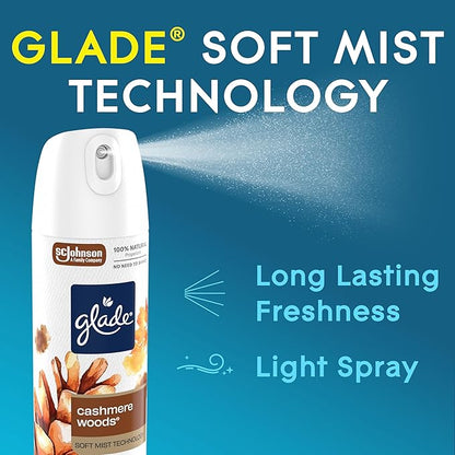Glade Air Freshener Room Spray, Cashmere Woods Scent, Odor Fighting to Deliver Long Lasting Freshness, 7.3 Oz, 6 Count
