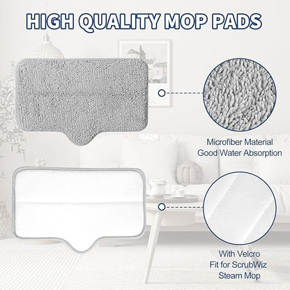Steam Mop Pads Compatible with ScrubWiz & LABIGO Steam Mop Cleaner - Washable and Reusable Microfiber Replacement Mop Pads for Cleaning Floors and Carpets, 6 Pack