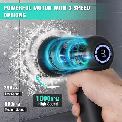 HAUSHOF Electric Spin Scrubber, Cordless Dish Scrubber Brush with 8 Replaceable Heads & 3 Speeds, Power Scrubber Electric Scrubber for Cleaning Kitchen, Sink, Bathroom, Knife Sharpener Included