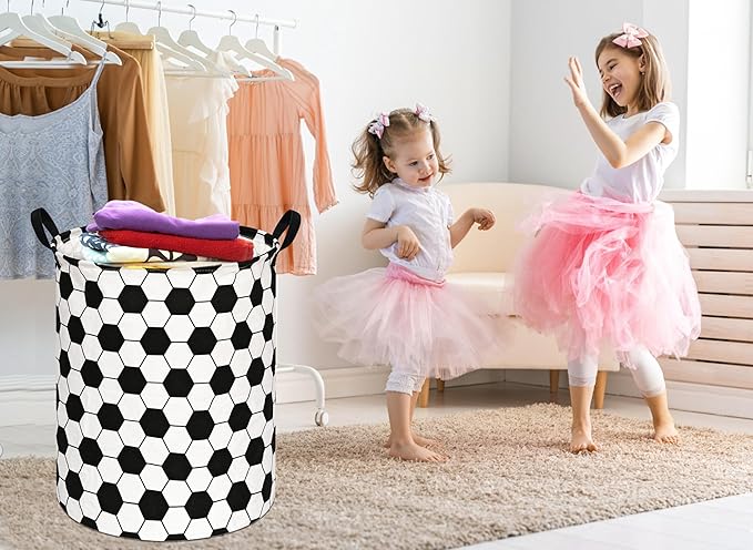 19.7 Inch Round Football Laundry Clothes Hamper Laundry Basket with Handles,Storage Organizer Bins Laundry Gift Basket for Room, Bedroom Decor (Football)