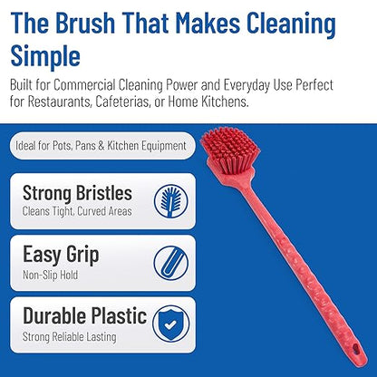 SPARTA 40501EC05 Plastic Large Scrub Brush, Kitchen Brush, Utility Brush With Long Handle For Cleaning, 20 Inches, Red, (Pack of 6)