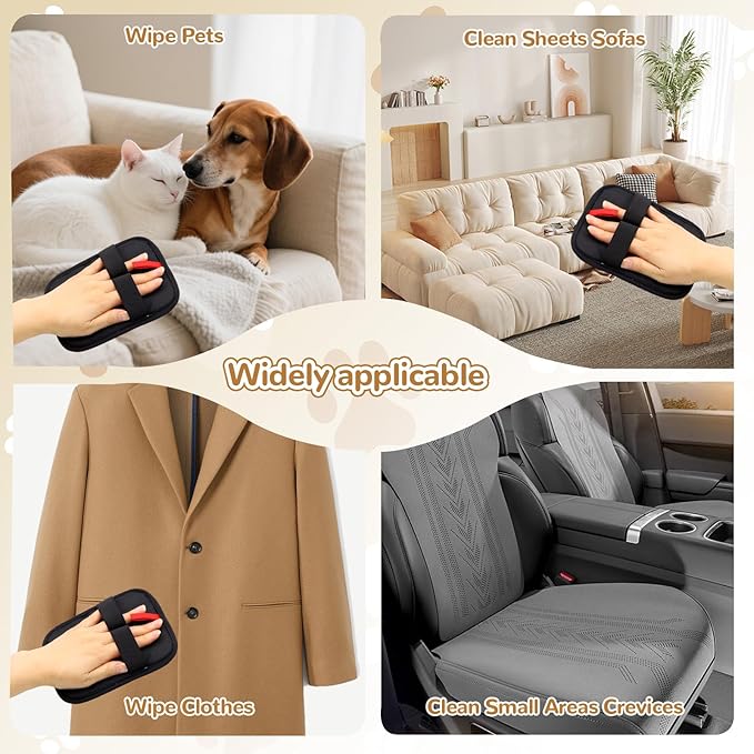 2PCS Newly Pet Hair Removal Gloves,Reusable Electrostatic Cat Dog Pet Hair Removal Gloves,Hair Remover for Couch,Furniture,Carpet,(2 Pack Glove,1Red Lint Scraper) Cat and Dog Glove.