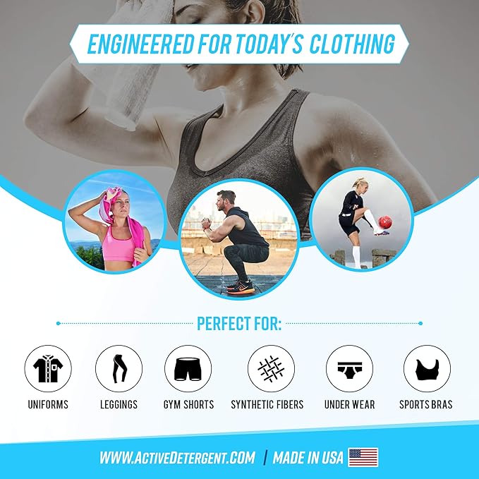 Active Wear Laundry Detergent & Soak - Formulated for Sweat and Workout Clothes - Natural Performance Concentrate Enzyme Booster Deodorizer - Powder Wash for Activewear Gym Apparel (90 Loads)