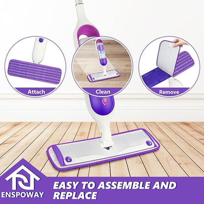 Reusable Mop Refills Pads for Swiffer PowerMop, 4 Pack Power Mop Refill Pads Microfiber PowerMop Pads Washable 15” Wet Pads Mopping Cloths for Multi-Surface & All Types of Floors, Purple