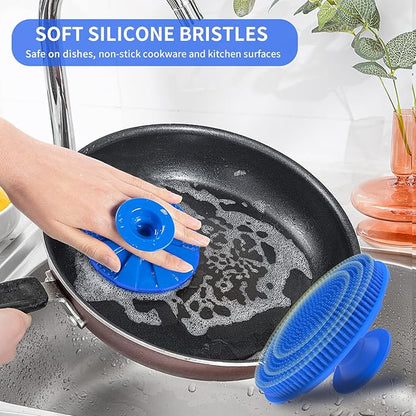 Silicone Sponge, BEAUTAIL Non-Scratch Scrub Sponges for Washing Dishes, Kitchen Fruit Vegetable Cleaning Brush, Long Lasting and Reusable Dishwashing Scrubber, Suction Up Hang Designed, 1 Pack, Blue