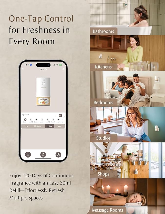 SF101S Pro Smart Plug in Air Freshener for Home, Waterless Essential Oil Diffuser, Aromatherapy Home Diffuser, 120-Day Natural Aroma Mist, Covers 1000 Sq Ft – Free 30ml Clover Breeze