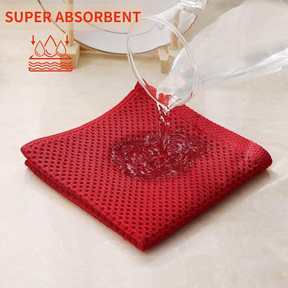 Kitinjoy 100% Cotton Kitchen Dish Cloths (12 X 12 Inches, Red), 8 Pack Waffle Weave Ultra Soft Absorbent Dish Towels for Drying Dishes Quick Drying Kitchen Towels Dish Rags