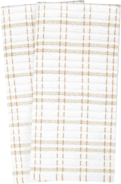 Ritz Royale Collection 100% Combed Terry Cotton, Highly Absorbent, Oversized Kitchen Towel Set, 28" x 18", 2-Pack, Checked, Straw