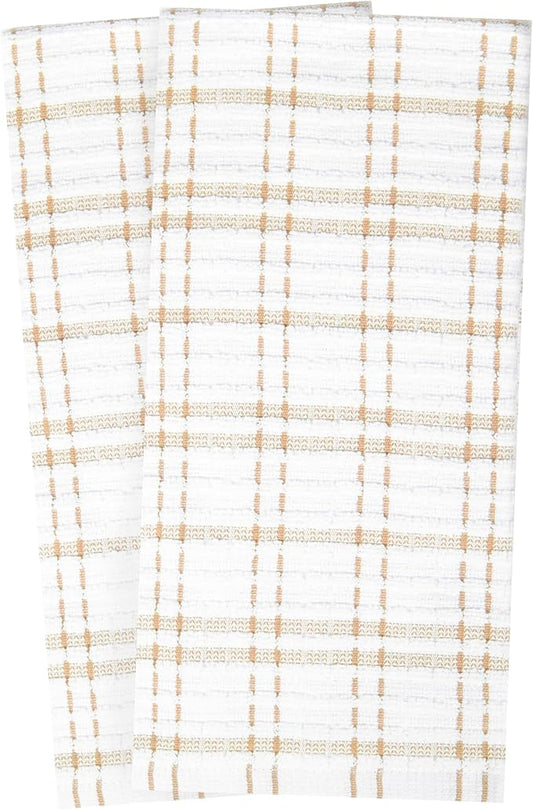 Ritz Royale Collection 100% Combed Terry Cotton, Highly Absorbent, Oversized Kitchen Towel Set, 28" x 18", 2-Pack, Checked, Straw