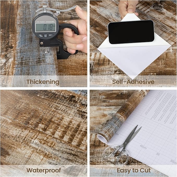 LXCREAT Faux Wood Butcher Block Contact Paper, Shiplap Peel and Stick Wallpaper Wooden Planks for Walls 17.5"X118", Natural Brown Self Adhesive Removable Rustic Wallpaper for Shelf Kitchen Decoration
