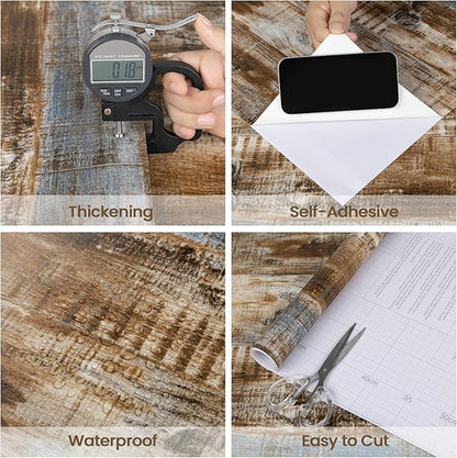 LXCREAT Faux Wood Butcher Block Contact Paper, Shiplap Peel and Stick Wallpaper Wooden Planks for Walls 17.5"X118", Natural Brown Self Adhesive Removable Rustic Wallpaper for Shelf Kitchen Decoration
