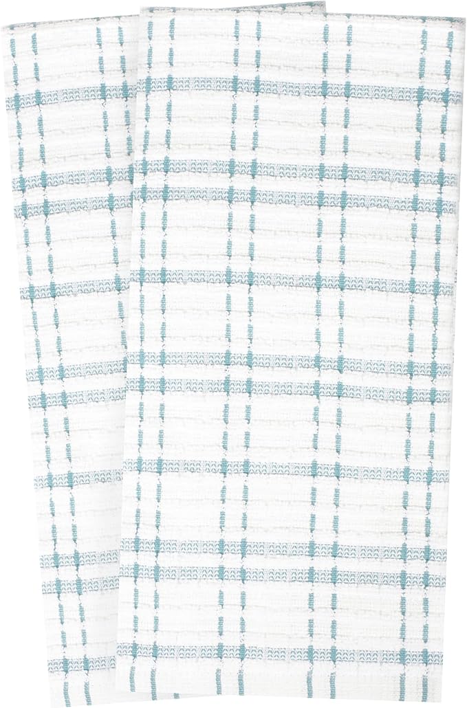Ritz Royale Collection 100% Combed Terry Cotton, Highly Absorbent, Oversized Kitchen Towel Set, 28" x 18", 2-Pack, Checked, Dew