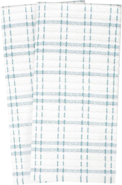 Ritz Royale Collection 100% Combed Terry Cotton, Highly Absorbent, Oversized Kitchen Towel Set, 28" x 18", 2-Pack, Checked, Dew