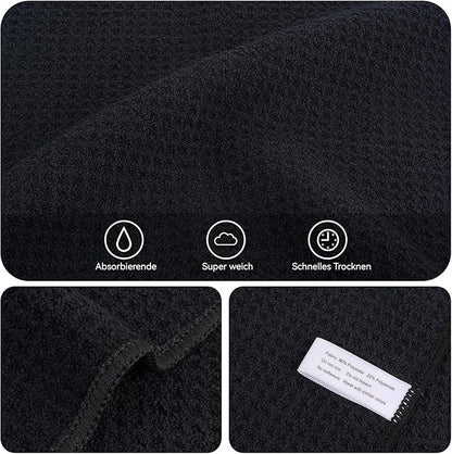 KinHwa Microfiber Dish Cloths Thick Waffle Weave Kitchen Dish Rags Ultra Absorbent Odor Free Dishcloths 12inch x 12inch… (Black 10 pc, 12in x 12in)