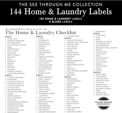 Laundry Labels for Jars, 144 Preprinted Home and Laundry Label Stickers for Storage Bins, Cleaning Jars, Spray Bottles, Linen Closet, Household Organization