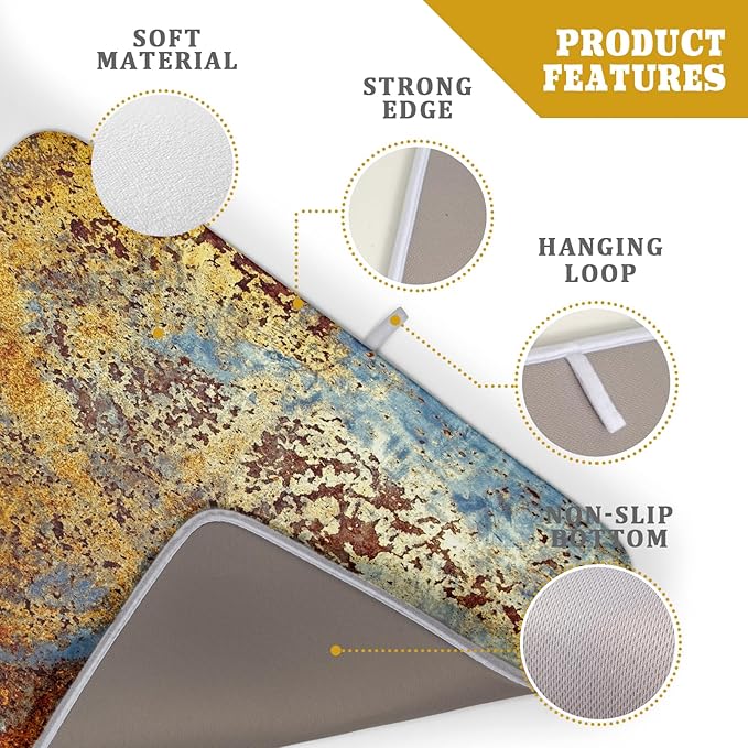 Brown Rust Colorful Metal Rusty Steel Iron Dish Drying Pad 18 x 24 Inch With Absorbent Reversible Microfiber Modern Abstract Drying Mats Dish Drainer Mat Fast Dry For Kitchen Dining Room Decor