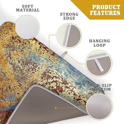 Brown Rust Colorful Metal Rusty Steel Iron Dish Drying Pad 18 x 24 Inch With Absorbent Reversible Microfiber Modern Abstract Drying Mats Dish Drainer Mat Fast Dry For Kitchen Dining Room Decor