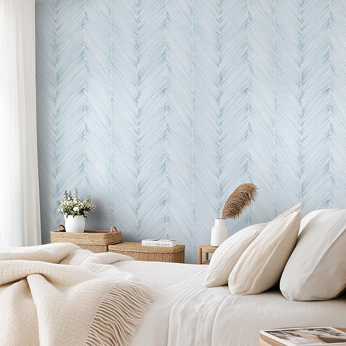 Modern Peel and Stick Wallpaper Boho Blue Contact Paper 17.3"x 480" Self-Adhesive Waterproof Neutral Wallpaper Vinyl Roll for Bathroom Bedroom Cabinets Décor