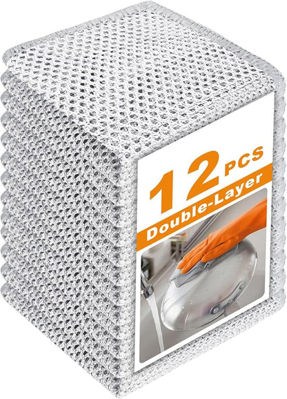 12 Pcs New Upgrade 3-Layer Metal Dish Cloth, No Scratches Wire Cleaning Cloth , Reusable Multipurpose Wire Dishwashing Rag for Kitchen Cleaning Cloths,Sinks,Dishes,Stove Top, Dimensions,7.87” x 7.87”