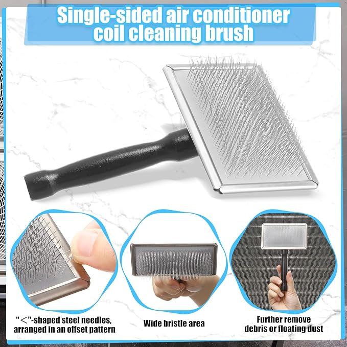 8 Pcs Air Conditioning Fin Cleaner Set HVAC Coil Cleaning Brush Condenser Fin Straightener Evaporator Coil Cleaner AC Comb Condenser Split Cleaning Kit Fridge Radiator Tool (Black,Large)
