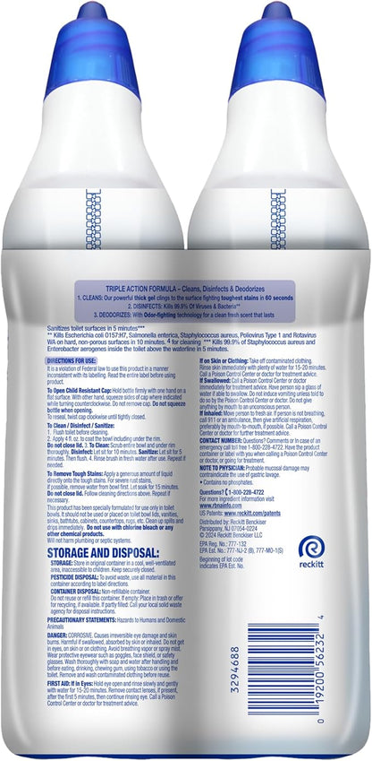 Lysol Power + Odor Fighting Toilet Bowl Cleaner Gel, For Cleaning and Disinfecting, Stain Removal, Fresh Clean Scent, 24oz (Pack of 2)