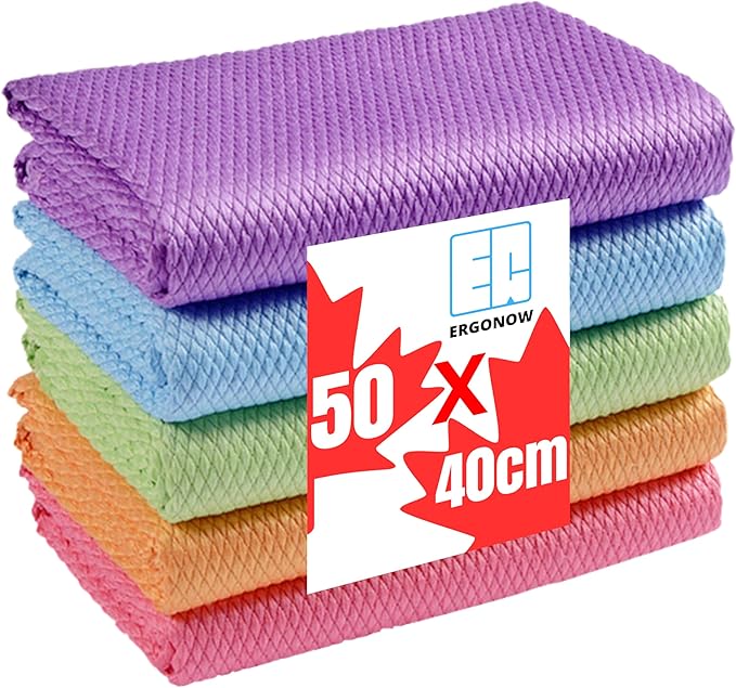 Large Streak Free Glass Cleaning Cloth, Lint Free Nanoscale Microfiber Fish Scale Tower, 15.8" x 19.7" (Mix, 5 Pack)